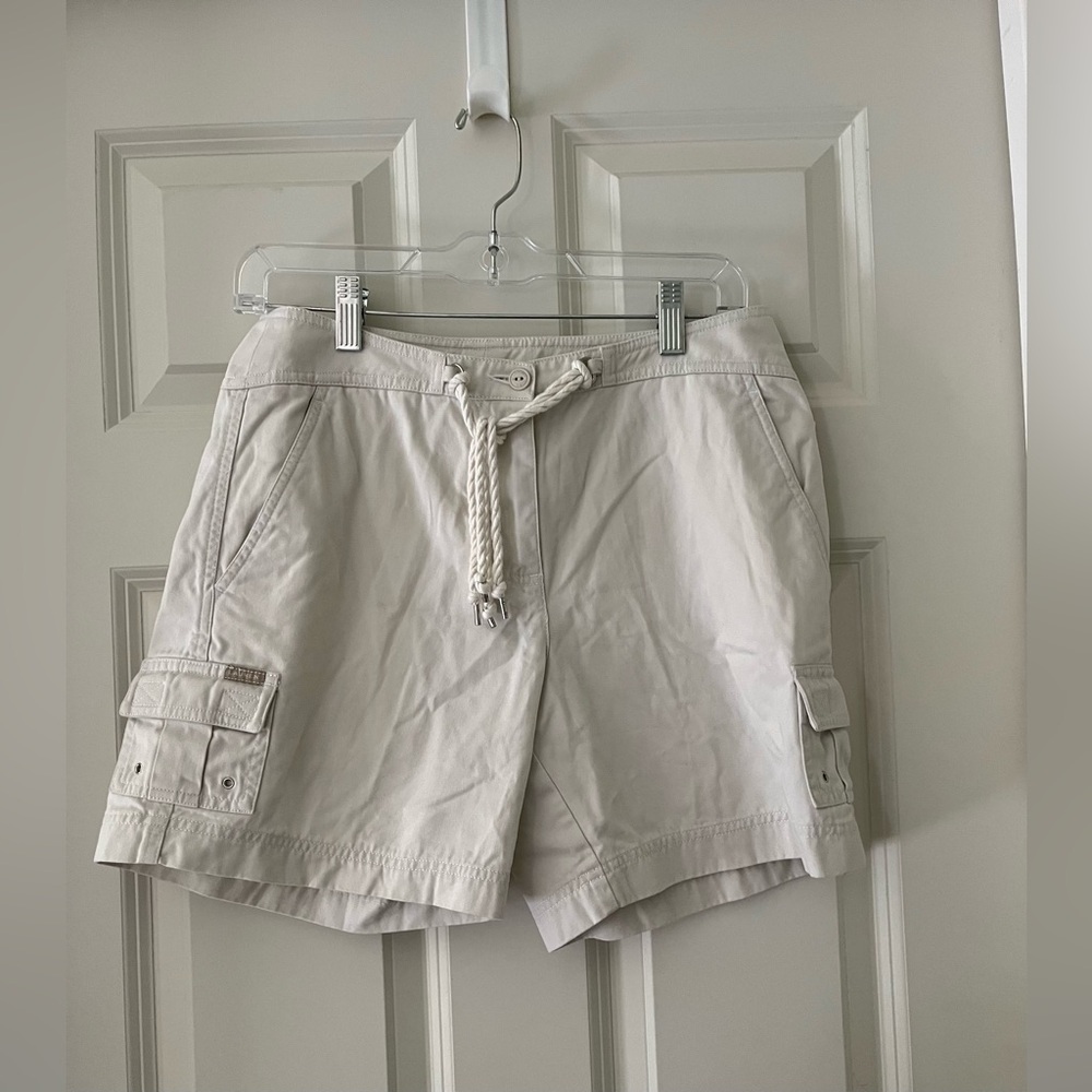 LAUREN RALPH LAUREN Nautical Drawstring Waist Shorts Cream Zipper Cargo 6P
